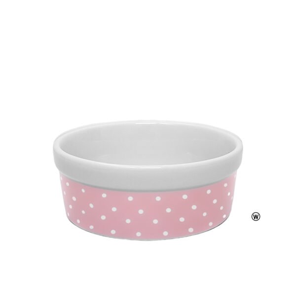 Comedouro de Porcelana Pequeno Rosa Bolinhas 300ml