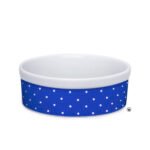 Comedouro de Porcelana Cachorro Gato 600ml Azul Bolinhas