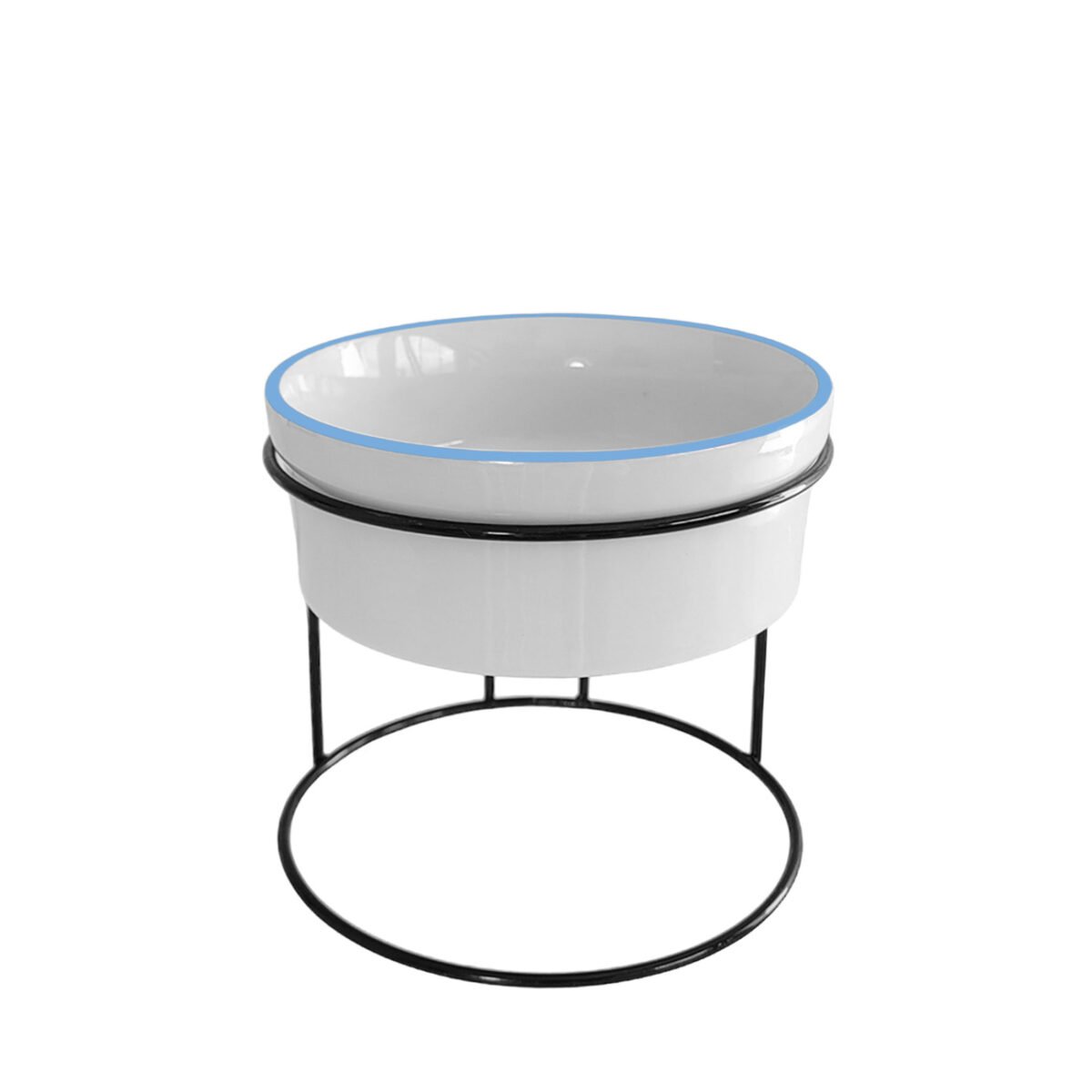 Comedouro Elevado Com Pote de Porcelana 300ml Borda Azul - Imagem 1