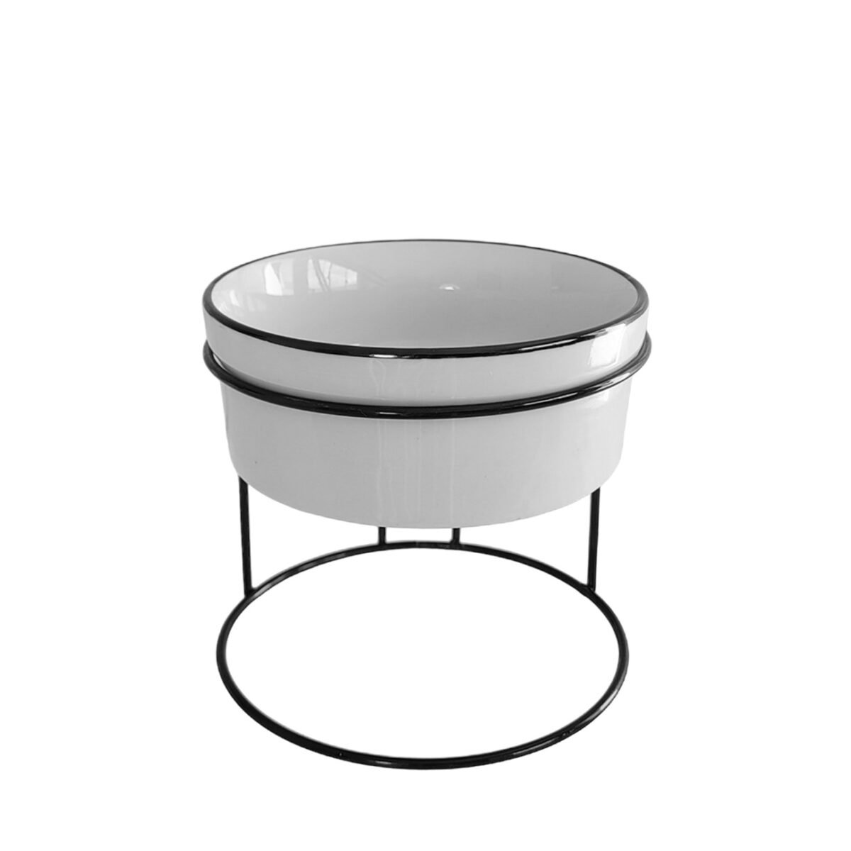 Comedouro Elevado Com Pote de Porcelana 300ml Borda Preta - Imagem 1