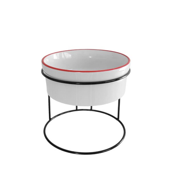 Comedouro Elevado Com Pote de Porcelana 300ml Borda Vermelha