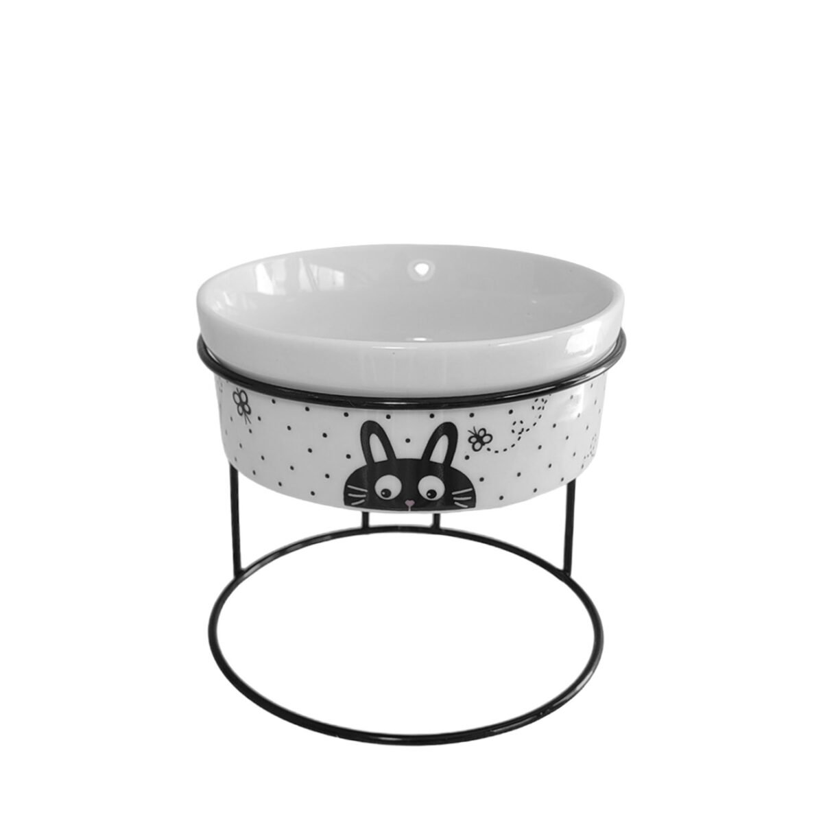 Comedouro Elevado Com Pote de Porcelana 300ml Gato Poá - Imagem 1
