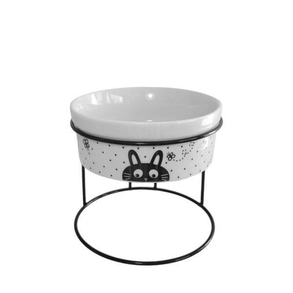 Comedouro Elevado Com Pote de Porcelana 300ml Gato Poá