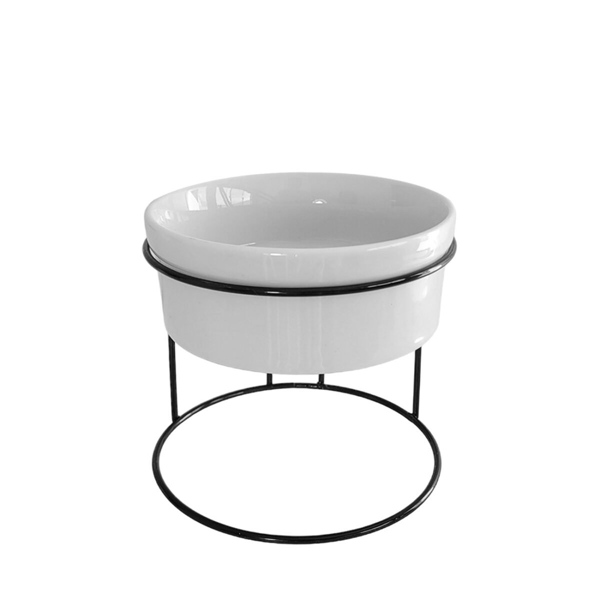 Comedouro Elevado Com Pote de Porcelana 300ml Branco Liso - Imagem 1