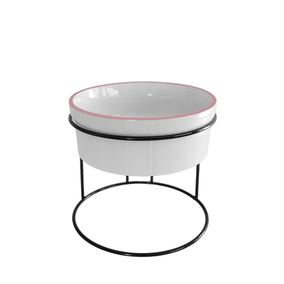 Comedouro Elevado Com Pote de Porcelana 300m Borda Rosa - Imagem 1