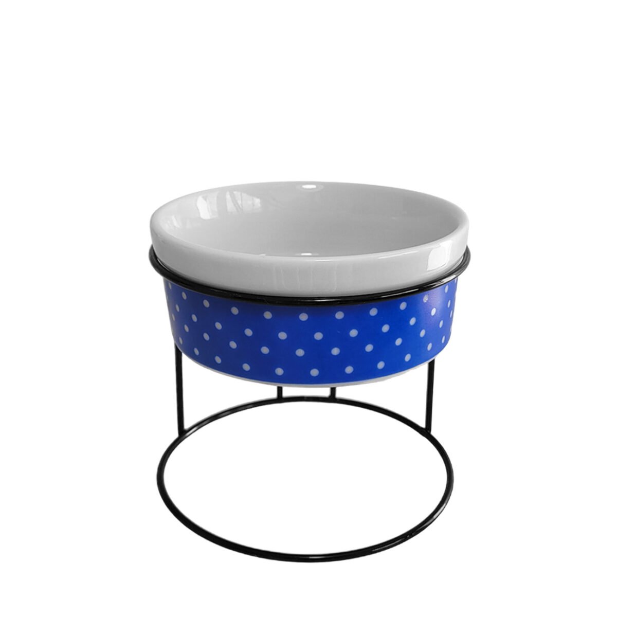 Comedouro Elevado Com Pote de Porcelana 300ml Poá Azul - Imagem 1