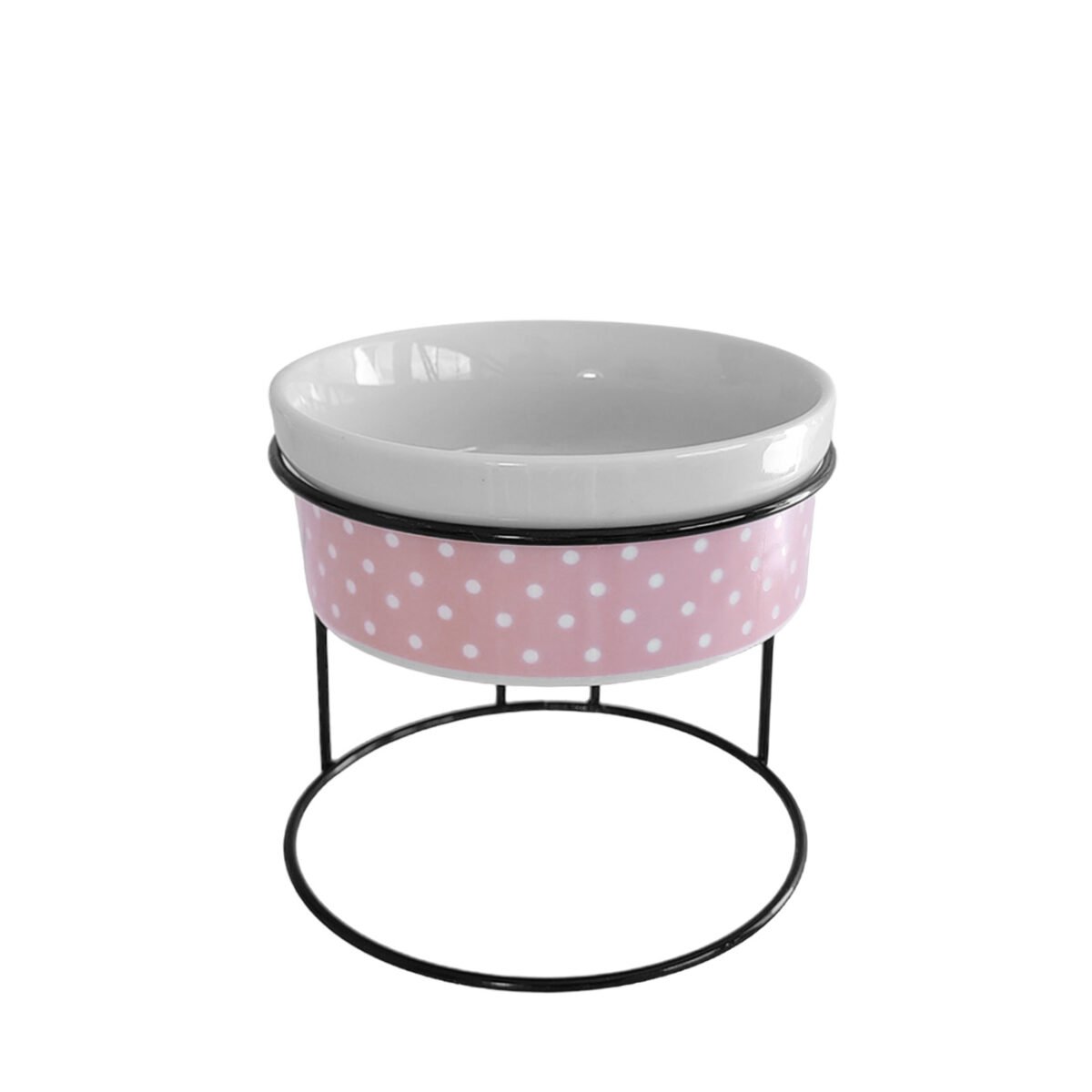 Comedouro Elevado Com Pote de Porcelana 300ml Poá Rosa - Imagem 1