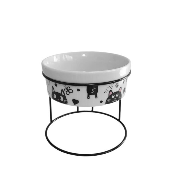 Comedouro Elevado Com Pote de Porcelana 300ml Gato Coração
